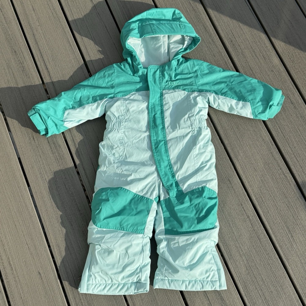 L.L. Bean Toddler 12-18M Cold Buster Snowsuit Toddler Grow Cuffs Mint Green Ski